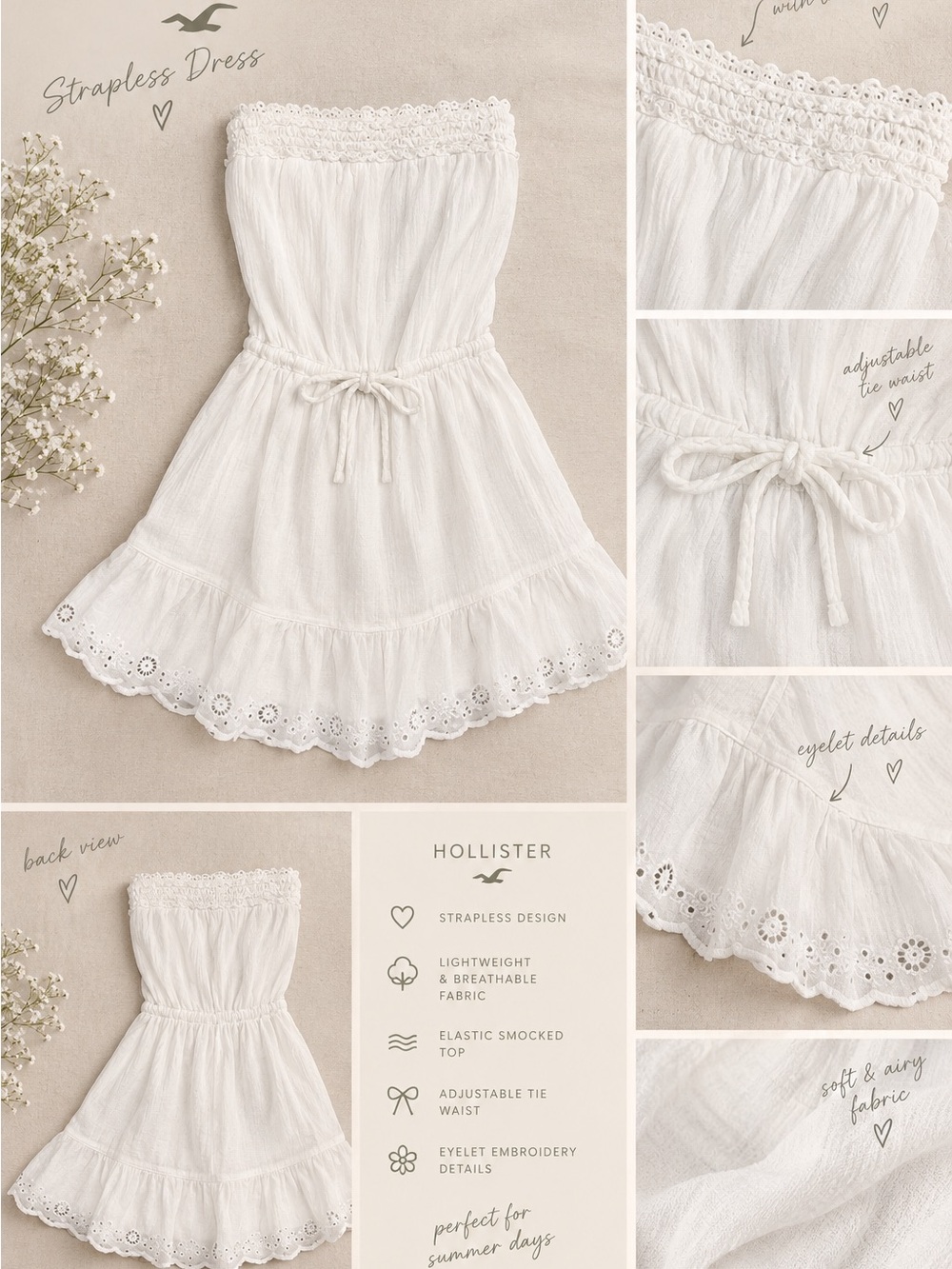 Hollister White Strapless Eyelet Sundress